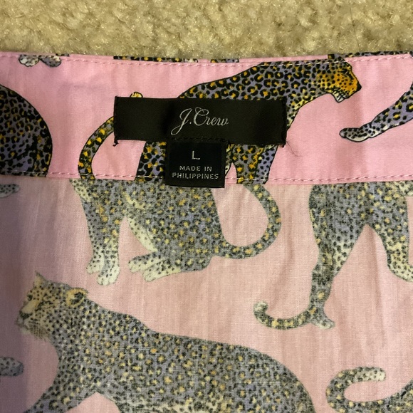 J. Crew Ratti Cheetah Print Safari Blouse Pink Open V Neck 100% Cotton Women’s L - Picture 4 of 14